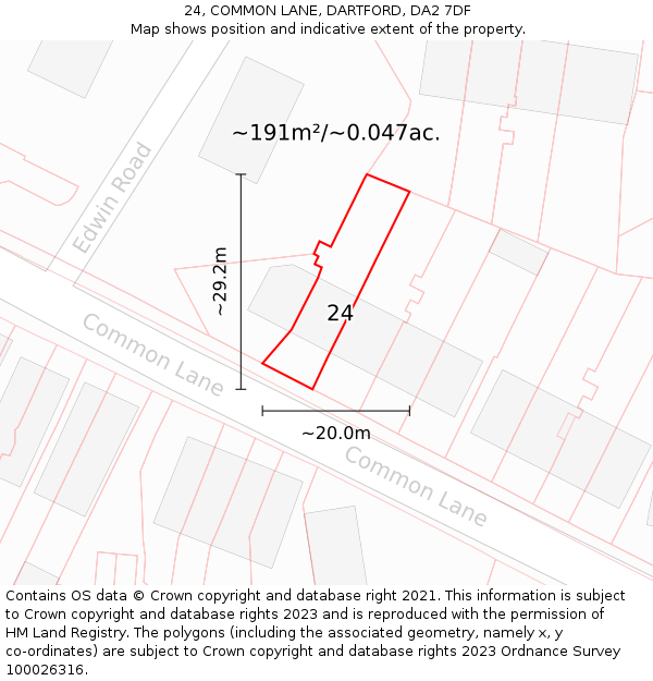 24, COMMON LANE, DARTFORD, DA2 7DF: Plot and title map