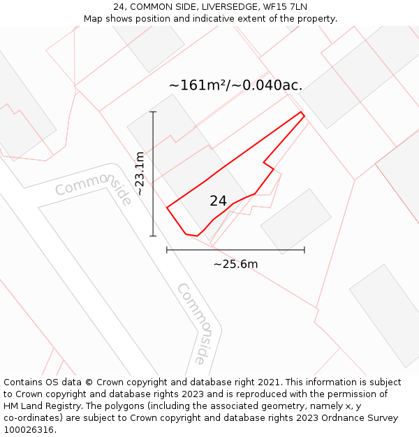 24, COMMON SIDE, LIVERSEDGE, WF15 7LN: Plot and title map