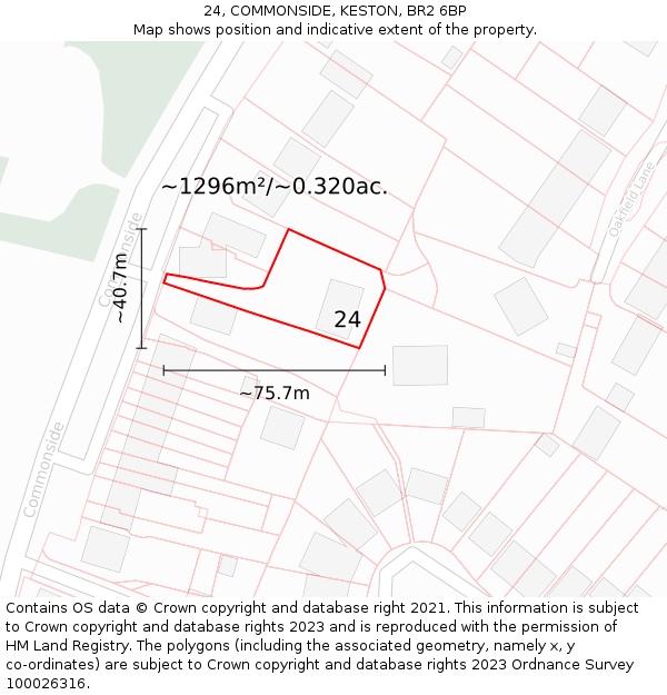 24, COMMONSIDE, KESTON, BR2 6BP: Plot and title map