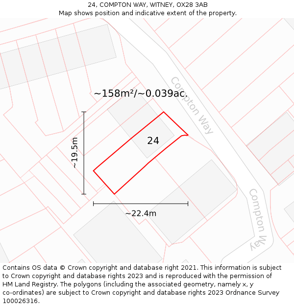 24, COMPTON WAY, WITNEY, OX28 3AB: Plot and title map