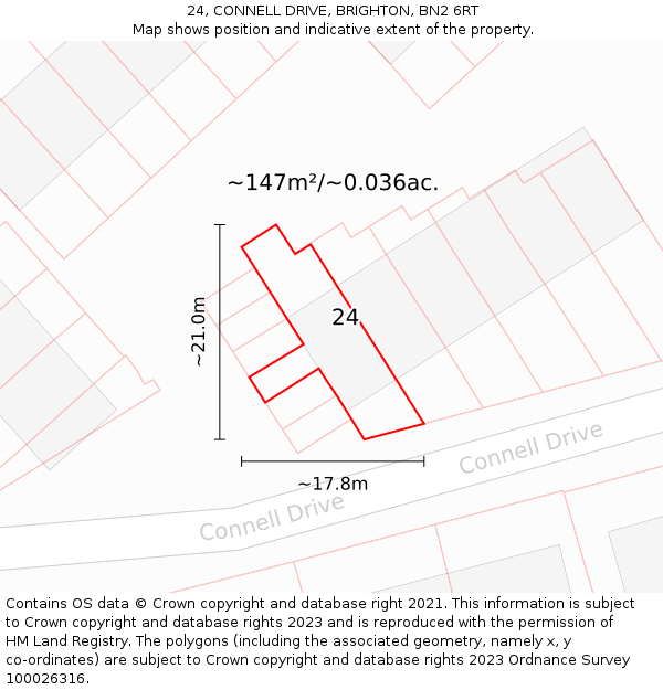 24, CONNELL DRIVE, BRIGHTON, BN2 6RT: Plot and title map