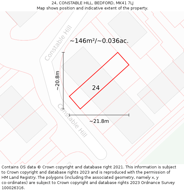 24, CONSTABLE HILL, BEDFORD, MK41 7LJ: Plot and title map