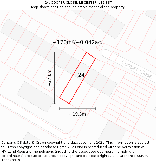 24, COOPER CLOSE, LEICESTER, LE2 8ST: Plot and title map