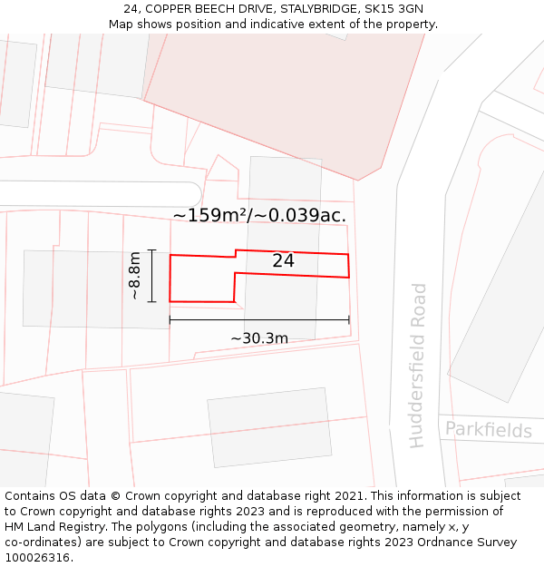 24, COPPER BEECH DRIVE, STALYBRIDGE, SK15 3GN: Plot and title map