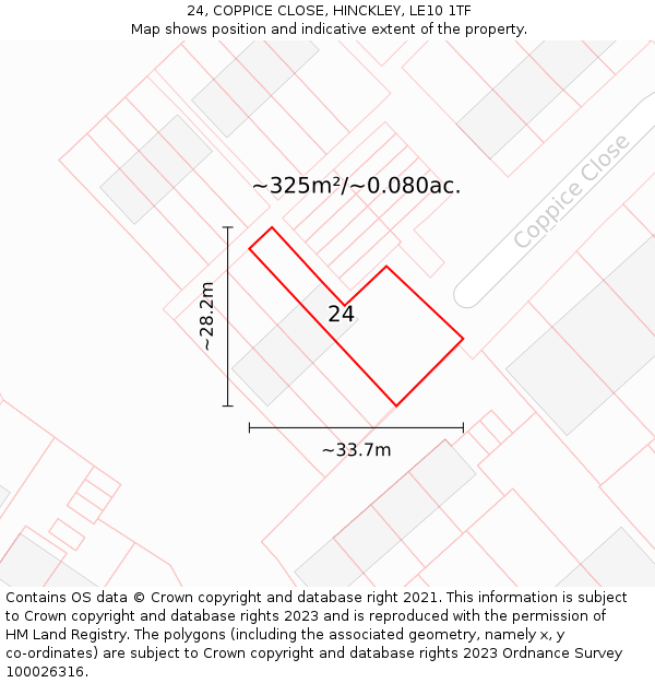24, COPPICE CLOSE, HINCKLEY, LE10 1TF: Plot and title map
