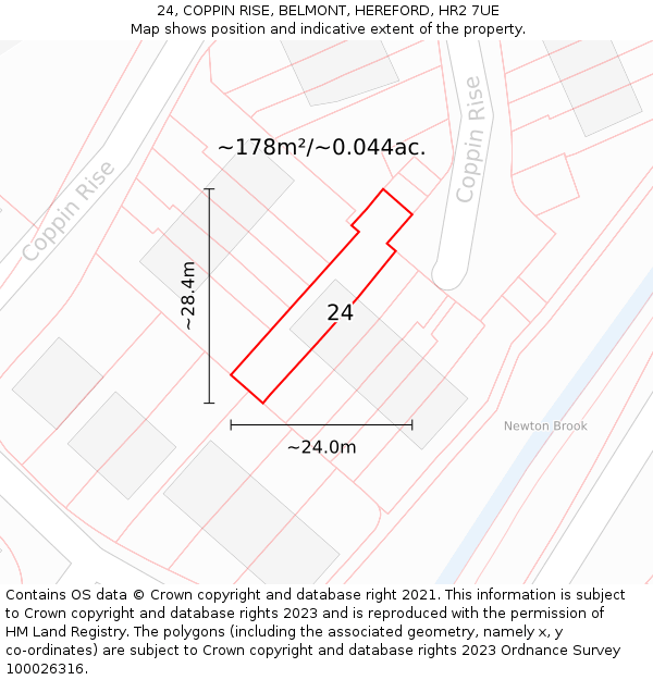 24, COPPIN RISE, BELMONT, HEREFORD, HR2 7UE: Plot and title map