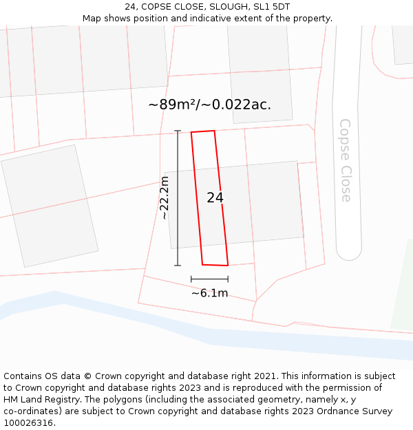 24, COPSE CLOSE, SLOUGH, SL1 5DT: Plot and title map