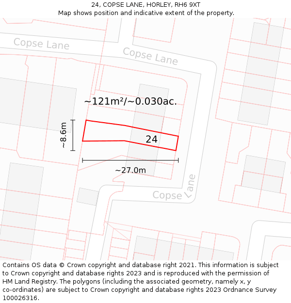 24, COPSE LANE, HORLEY, RH6 9XT: Plot and title map
