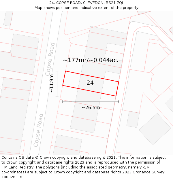 24, COPSE ROAD, CLEVEDON, BS21 7QL: Plot and title map