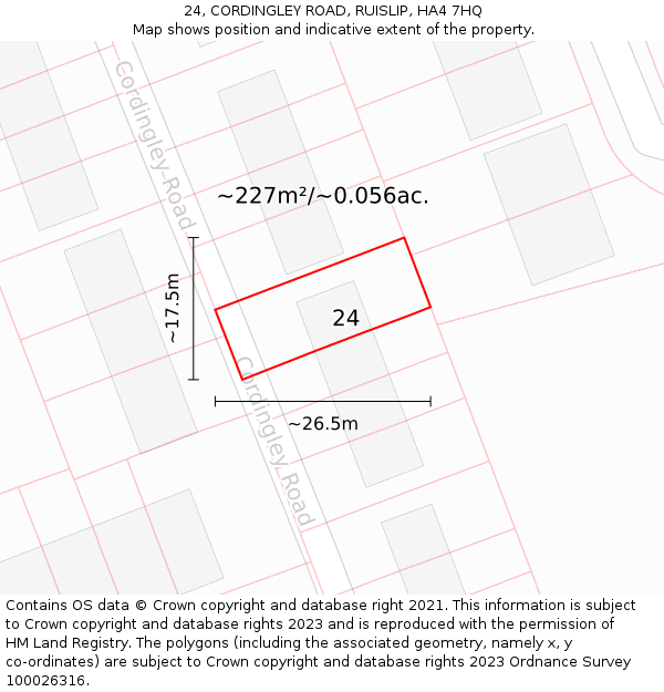 24, CORDINGLEY ROAD, RUISLIP, HA4 7HQ: Plot and title map