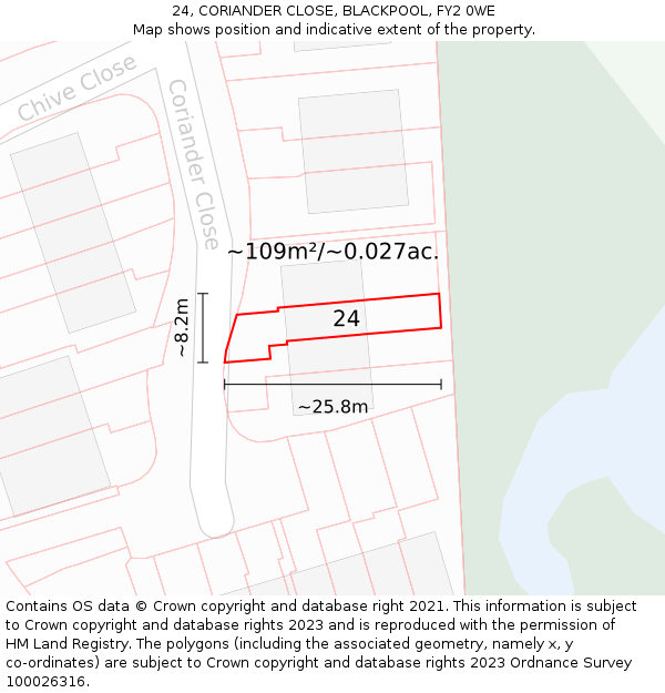 24, CORIANDER CLOSE, BLACKPOOL, FY2 0WE: Plot and title map