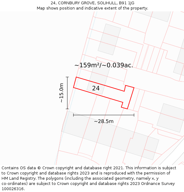 24, CORNBURY GROVE, SOLIHULL, B91 1JG: Plot and title map