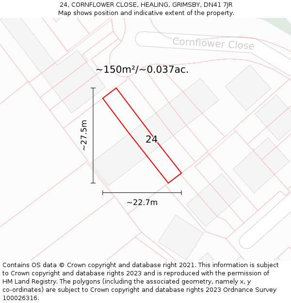 24, CORNFLOWER CLOSE, HEALING, GRIMSBY, DN41 7JR: Plot and title map
