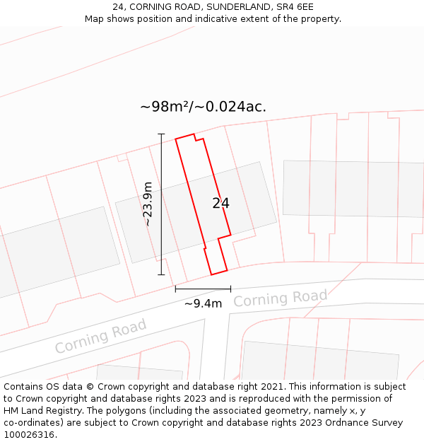 24, CORNING ROAD, SUNDERLAND, SR4 6EE: Plot and title map