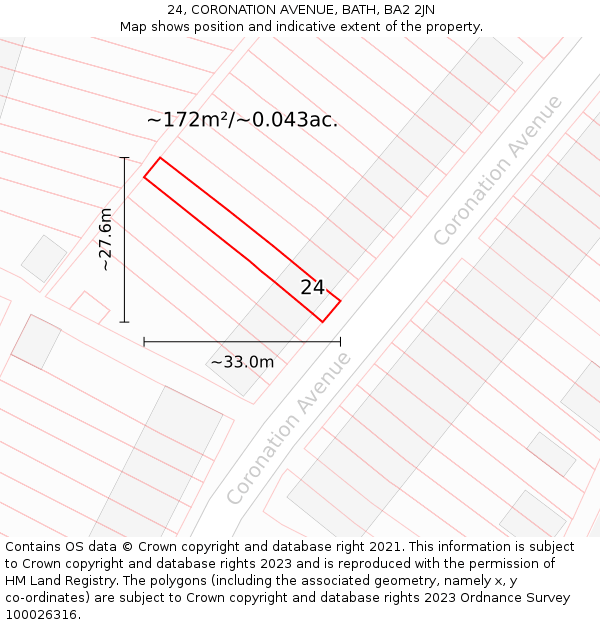 24, CORONATION AVENUE, BATH, BA2 2JN: Plot and title map