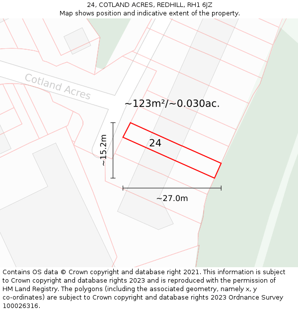 24, COTLAND ACRES, REDHILL, RH1 6JZ: Plot and title map