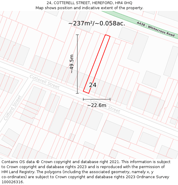 24, COTTERELL STREET, HEREFORD, HR4 0HQ: Plot and title map