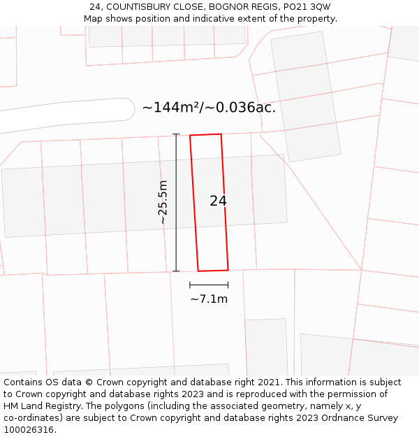 24, COUNTISBURY CLOSE, BOGNOR REGIS, PO21 3QW: Plot and title map