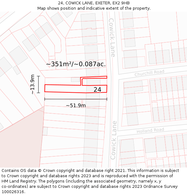 24, COWICK LANE, EXETER, EX2 9HB: Plot and title map