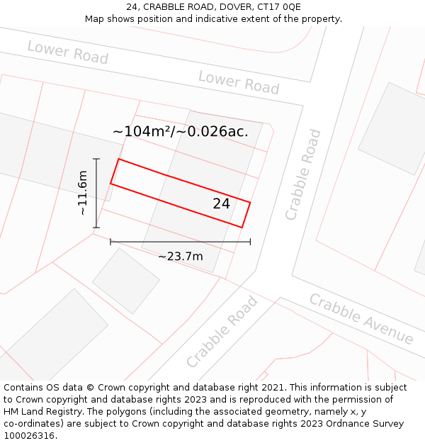 24, CRABBLE ROAD, DOVER, CT17 0QE: Plot and title map