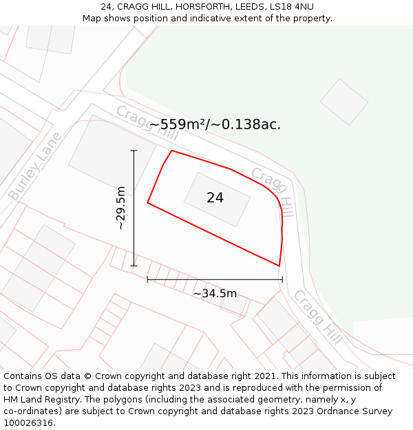 24, CRAGG HILL, HORSFORTH, LEEDS, LS18 4NU: Plot and title map