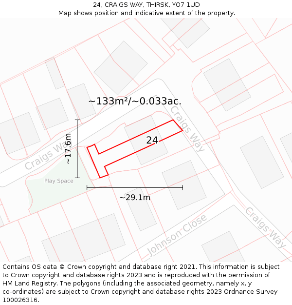 24, CRAIGS WAY, THIRSK, YO7 1UD: Plot and title map