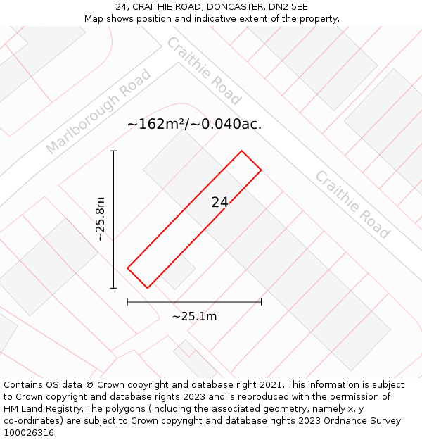 24, CRAITHIE ROAD, DONCASTER, DN2 5EE: Plot and title map