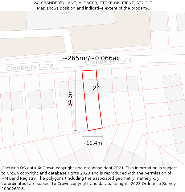 24, CRANBERRY LANE, ALSAGER, STOKE-ON-TRENT, ST7 2LE: Plot and title map