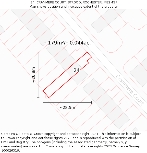 24, CRANMERE COURT, STROOD, ROCHESTER, ME2 4SF: Plot and title map