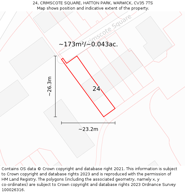 24, CRIMSCOTE SQUARE, HATTON PARK, WARWICK, CV35 7TS: Plot and title map