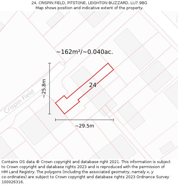 24, CRISPIN FIELD, PITSTONE, LEIGHTON BUZZARD, LU7 9BG: Plot and title map