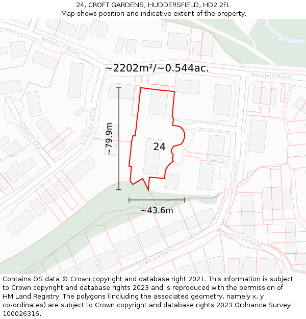 24, CROFT GARDENS, HUDDERSFIELD, HD2 2FL: Plot and title map