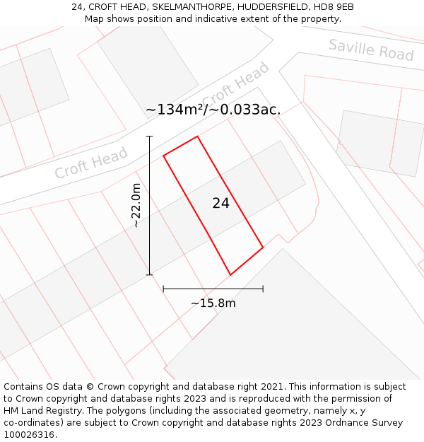 24, CROFT HEAD, SKELMANTHORPE, HUDDERSFIELD, HD8 9EB: Plot and title map