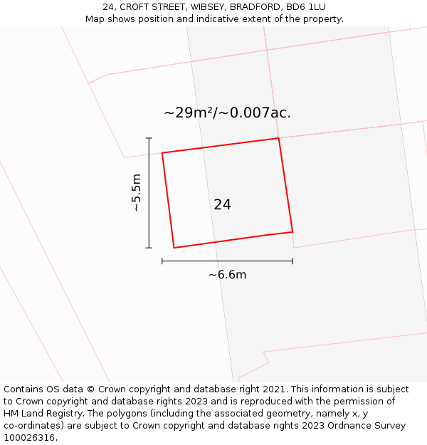 24, CROFT STREET, WIBSEY, BRADFORD, BD6 1LU: Plot and title map