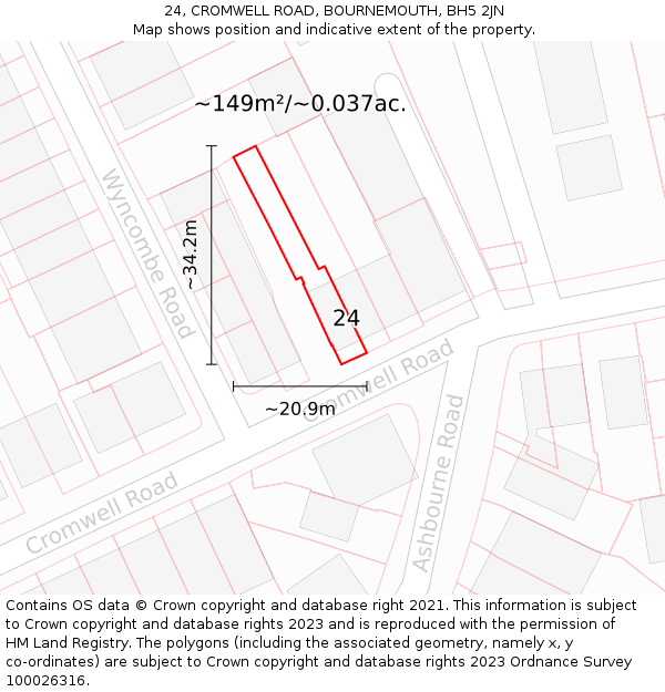 24, CROMWELL ROAD, BOURNEMOUTH, BH5 2JN: Plot and title map