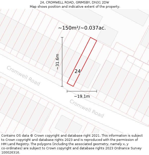 24, CROMWELL ROAD, GRIMSBY, DN31 2DW: Plot and title map
