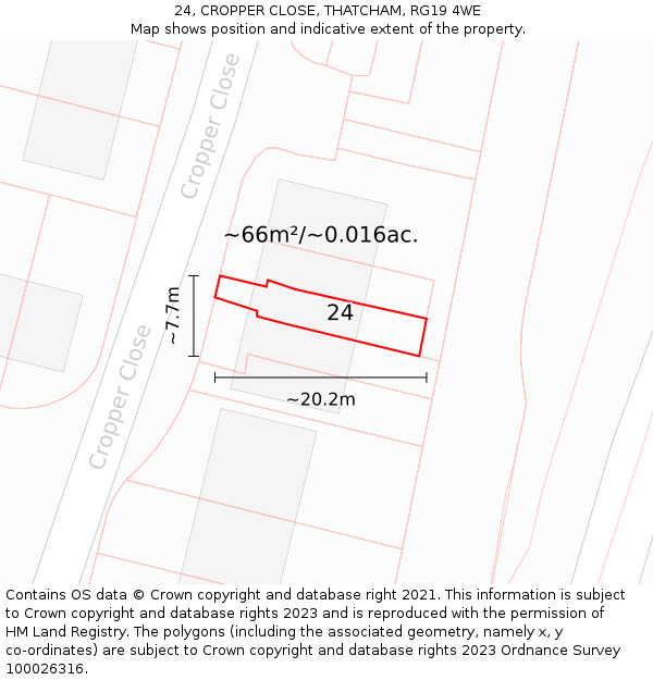 24, CROPPER CLOSE, THATCHAM, RG19 4WE: Plot and title map