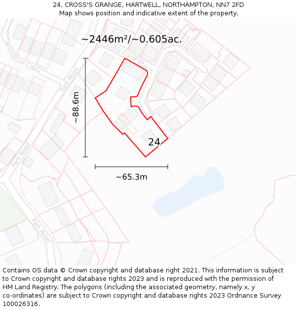 24, CROSS'S GRANGE, HARTWELL, NORTHAMPTON, NN7 2FD: Plot and title map