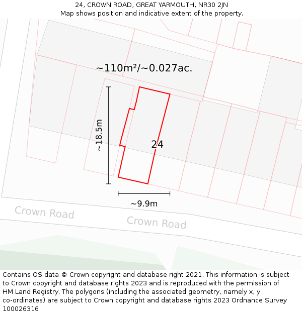 24, CROWN ROAD, GREAT YARMOUTH, NR30 2JN: Plot and title map