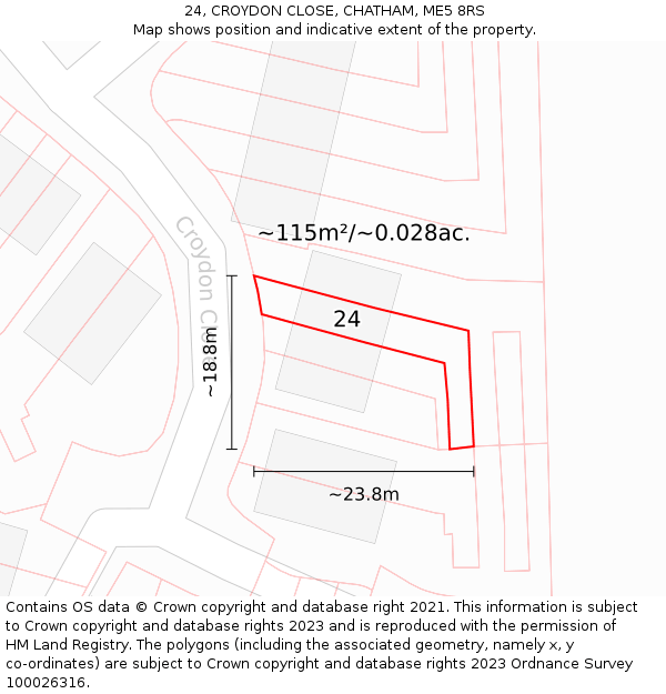 24, CROYDON CLOSE, CHATHAM, ME5 8RS: Plot and title map