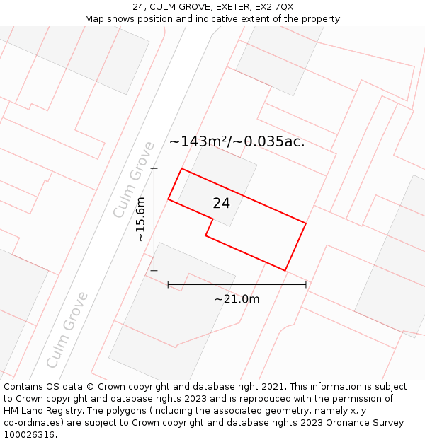 24, CULM GROVE, EXETER, EX2 7QX: Plot and title map