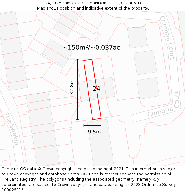 24, CUMBRIA COURT, FARNBOROUGH, GU14 6TB: Plot and title map