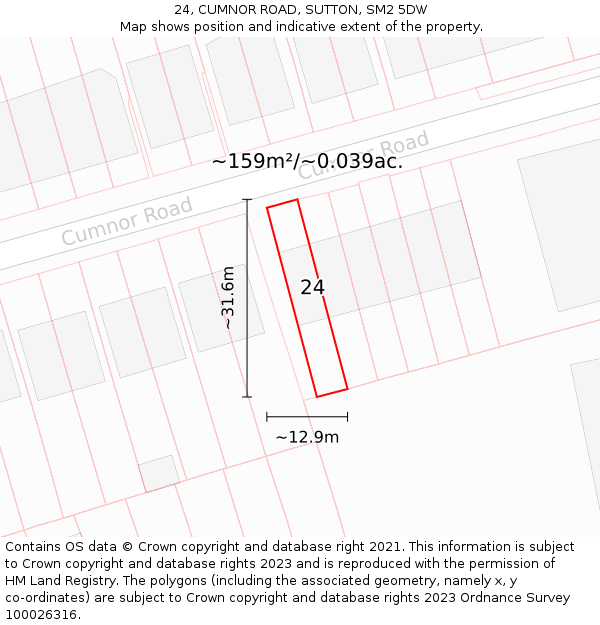 24, CUMNOR ROAD, SUTTON, SM2 5DW: Plot and title map