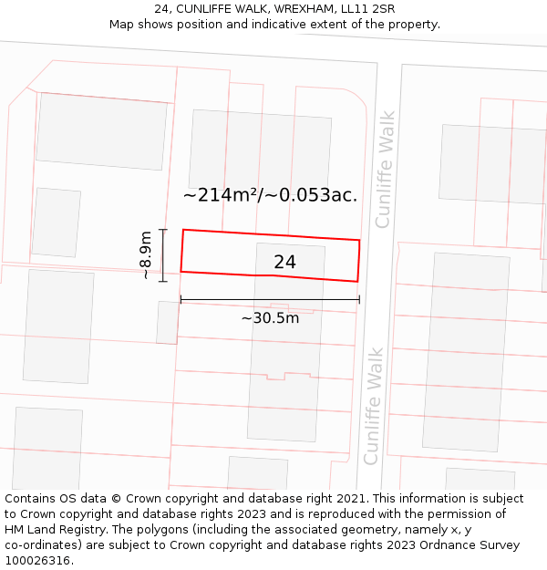 24, CUNLIFFE WALK, WREXHAM, LL11 2SR: Plot and title map