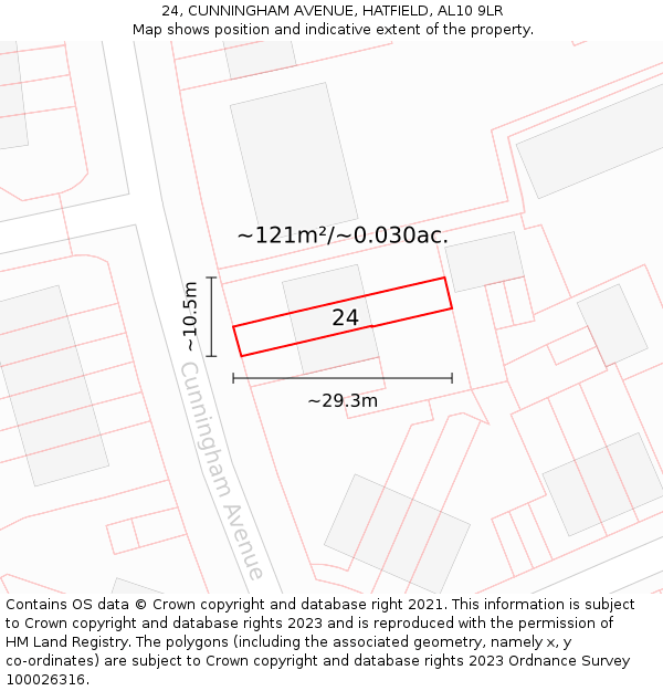 24, CUNNINGHAM AVENUE, HATFIELD, AL10 9LR: Plot and title map