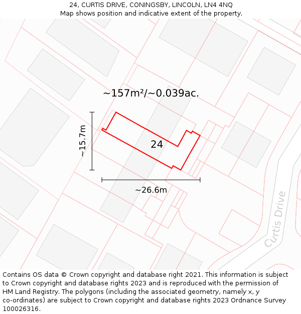 24, CURTIS DRIVE, CONINGSBY, LINCOLN, LN4 4NQ: Plot and title map