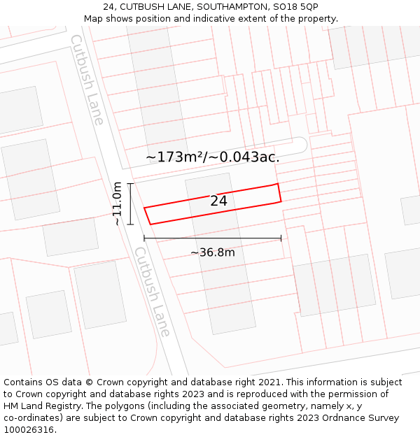 24, CUTBUSH LANE, SOUTHAMPTON, SO18 5QP: Plot and title map