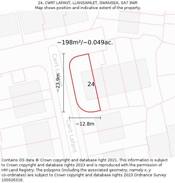 24, CWRT LAFANT, LLANSAMLET, SWANSEA, SA7 9WR: Plot and title map