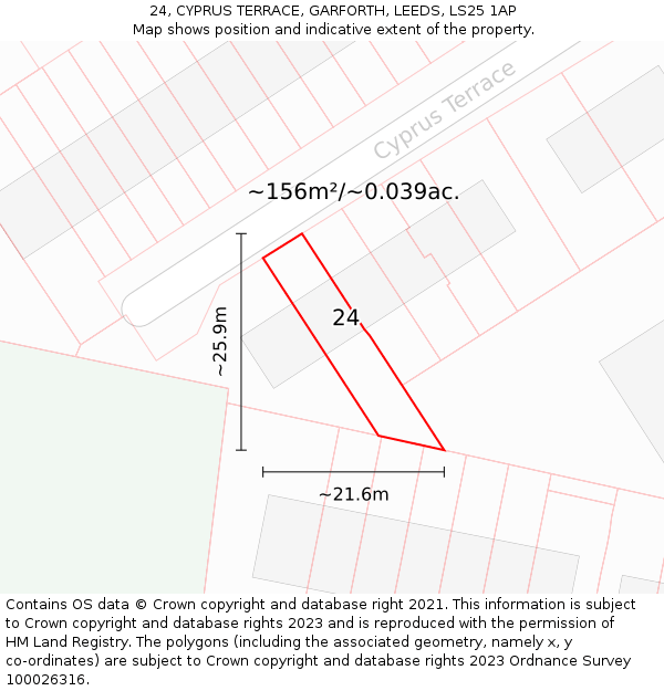 24, CYPRUS TERRACE, GARFORTH, LEEDS, LS25 1AP: Plot and title map
