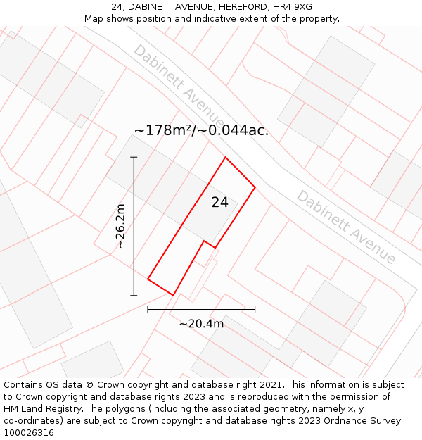 24, DABINETT AVENUE, HEREFORD, HR4 9XG: Plot and title map